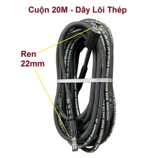 Dây rửa xe cao áp LÕI THÉP 10m,15m,20m dùng cho máy rửa áp lực - Ren trong 22mm