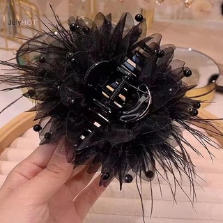 Julyhot Hàn Quốc Nữ Thời Trang Lưới Hoa Phụ Kiện Tóc Organza Ngọc Trai Đen Kẹp Tóc Mũ Massivedeals