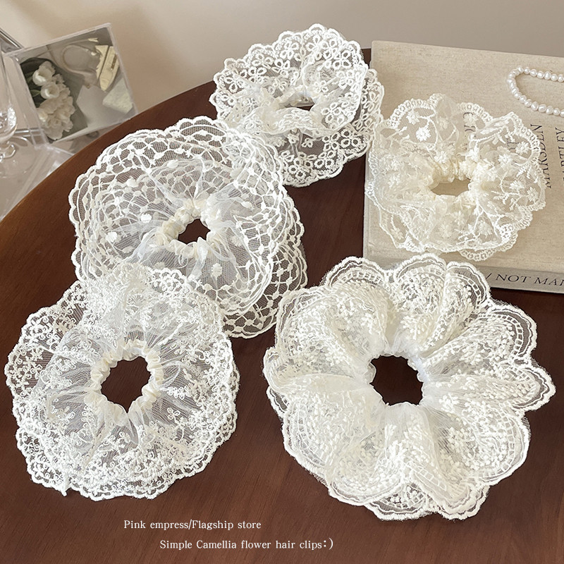 Hàn Quốc Lớn Ren Scrunchies Dây Buộc Tóc Cho Người Phụ Nữ Cao Cấp Siêu Cổ Tích Đuôi Ngựa Tóc Mũ Đội Đầu
