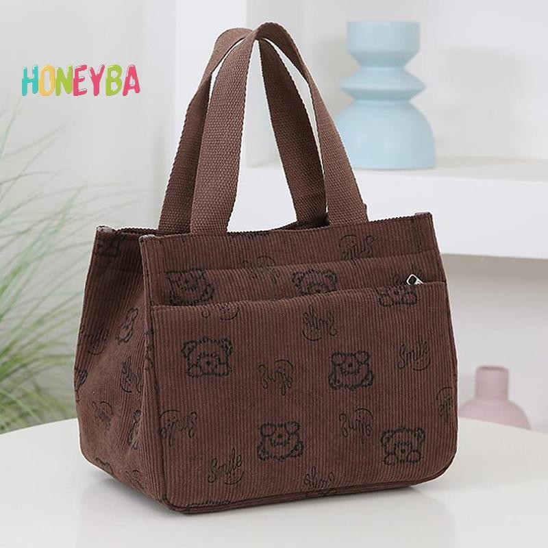 < Honeyba > Túi xách vải nhung in hình hoạt hình dễ thương Túi xách đa năng nhân viên văn phòng Bữa trưa Túi Tote Bento