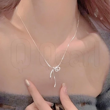 Vòng Cổ Nơ - Dây Xích Xương Đòn Bạc - Vòng Cổ Nơ Choker - Dây Chuyền Bướm - Thanh Lịch, Sang Trọng, Ngọt Ngào - Trang Sức Hợp Thời Trang - Dành Cho Nữ - Quà Tặng Trang Sức Dự Tiệc