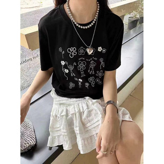 Hiixiivi Áo thun ngắn tay nữ Baggy Tròn Unisex Cổ dáng rộng Tee 4/12