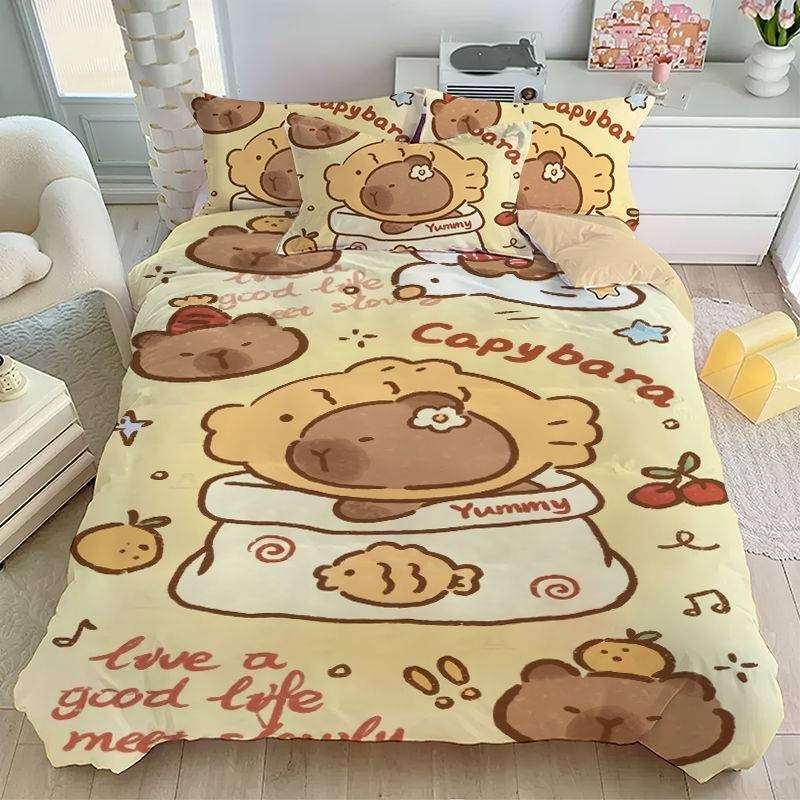 PS1 Dễ Thương Capybara 3IN1 Phù Hợp Với Bộ Chăn Ga Gối Chăn Ga Gối Nhà Phòng Ngủ Có Thể Giặt Ký Túc Xá SP1