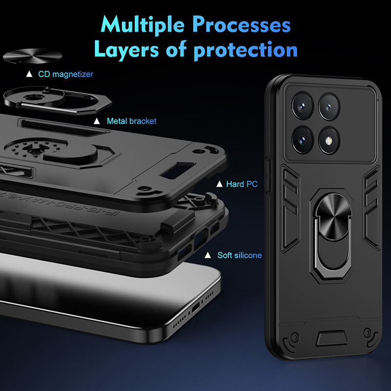Dành cho Xiaomi Poco X6 Pro 5G Vỏ giáp chắc chắn có giá đỡ nhẫn Vỏ bảo vệ chân đế