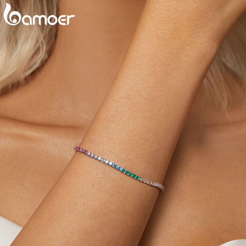 Bamoer 925 Sterling Sliver Vòng Tay Trang Sức Cầu Vồng Quà Tặng Cho Nữ