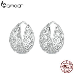 Bamoer 925 Sterling Sliver Vòng Bông Tai Vintage Thiết Kế Ren Trang Sức Quà Tặng Cho Nữ