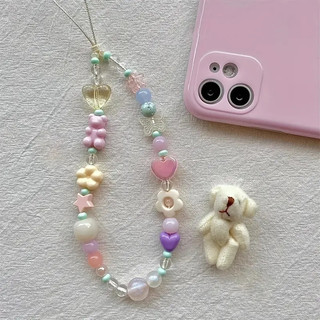 Dễ Thương 3D Gấu Hoa Dây Điện Thoại Dây Đeo Điện Thoại Bạc Ngôi Sao Hạt Dây Treo Vòng Tay