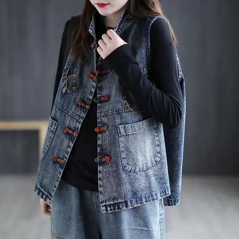 Áo Vest Denim Nữ Plus Size Mới Xuân Thu Mùa Dân Tộc Rời Và Đa Năng