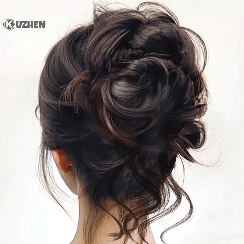 Kuzhen Tổng hợp xoăn Bun lộn xộn Móng vuốt Chignon Kẹp tóc đàn hồi Scrunchies Hairpieces: 60-100 Nhân vật HOT