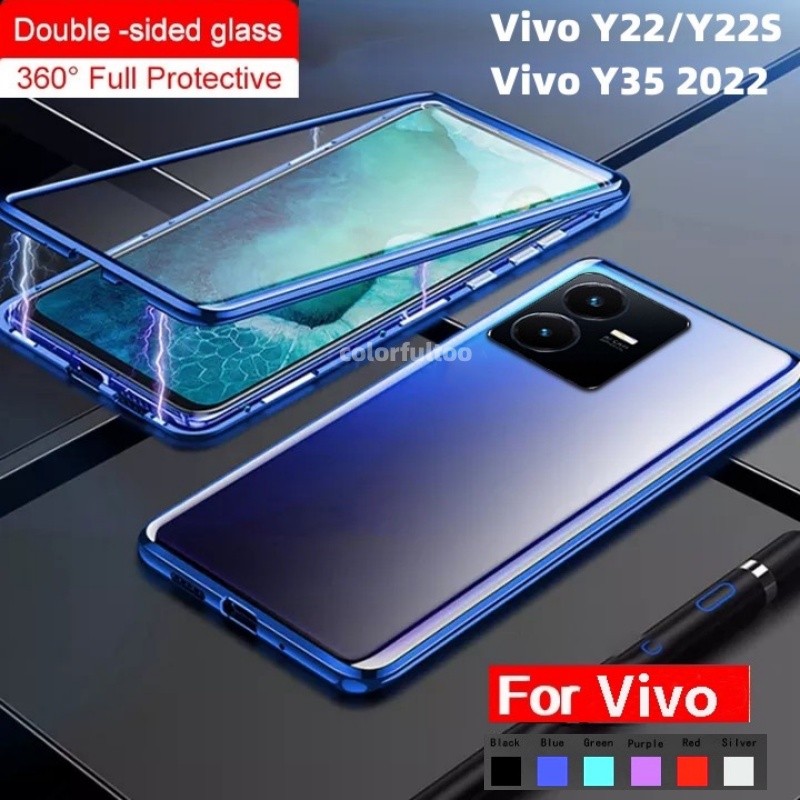 Vỏ Chống Sốc Cho Vivo Y22 Y22S Y35 VivoY35 VivoY22 2022 Vỏ Điện Thoại Kính Cường Lực Hai Mặt Kim Loại Ốp Lưng Lật Full 360° Bảo vệ mặt sau cứng