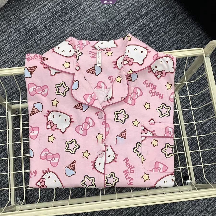 Ins Wind Kem Dễ Thương Hello Kitty Bộ Đồ Ngủ Nữ Xuân Thu Mới Quần Dài Tay Bộ Đồ Gia Đình [BL]