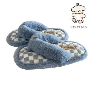 Xixitiao Thu Đông Phong Cách Mới Checkerboard Giày Cotton Đế Mềm Nữ Nhà Ngoài Trời Mặc Sang Trọng Flip-Flops