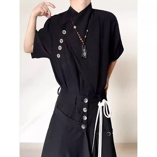 Mùa hè Thiết kế cổ điển Áo sơ mi ngắn tay cao cấp Yamamoto Yaosi Áo sơ mi Trung Quốc mới