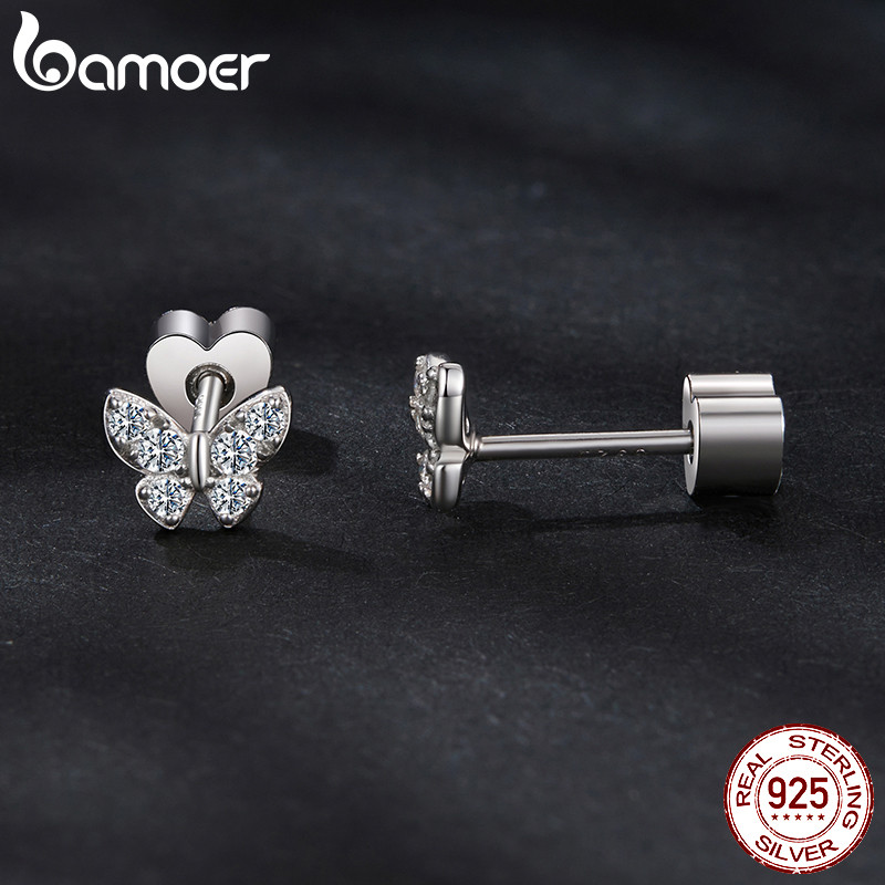 Bamoer 925 Sterling Sliver Bông Tai Bướm Moissanite Trang Sức Quà Tặng Cho Nữ