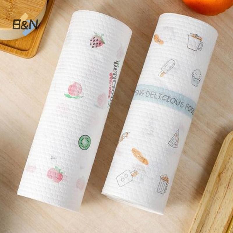 B & N 50 Cái / Cuộn Từ Khăn Lau Lười Có Thể Tái Sử Dụng Khăn Tre Ướt Và Khô Cho Nhà Bếp.