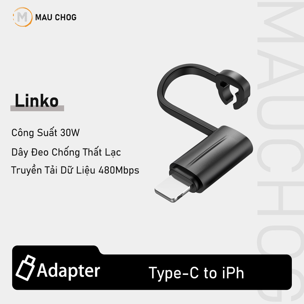 Đầu Chuyển Đổi Dây Cáp Sạc Type C Sang L 30W Dây Đeo Chống Rơi Cho Điện Thoại iPhone iPad Samsung