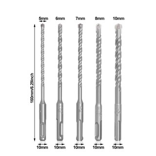 ARTISANU Mũi khoan bê tông SDS Plus 5/6/7/8/10/12mm, đầu tròn, dài 110mm/160mm, bộ 4 mũi cho gạch tường, dùng búa điện