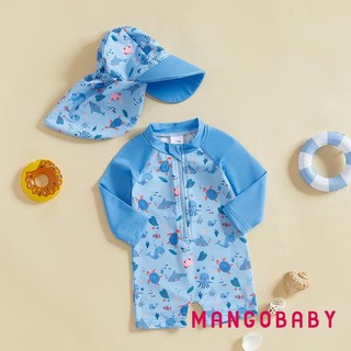 Mg-toddler Rash Guard Đồ Bơi Có Mũ 2 Bộ Cua Tôm Hùm Cá Voi Họa Tiết Khóa Kéo Dài Tay Cổ Tròn Đồ Bơi Cho Bé