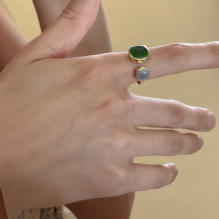 [Ưu đãi đặc biệt] Nhẫn màu xanh lá cây có thể điều chỉnh cho phụ nữ Thiết kế tiên tiến Thời trang Niche Light Sang trọng Phong cách phương Tây Nhẫn