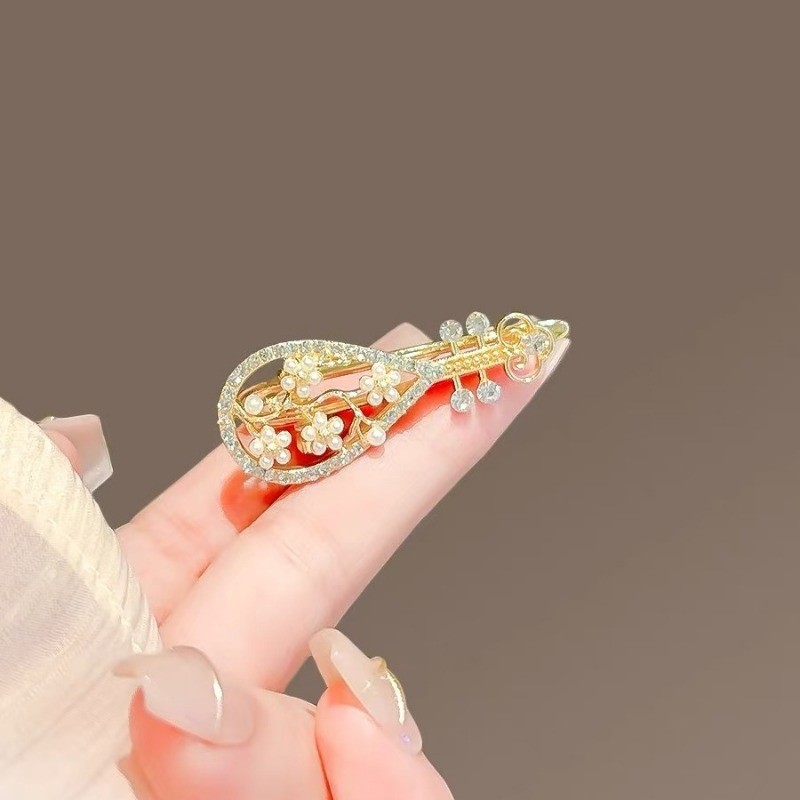 Mauropoli [Sẵn Sàng] Kẹp Tóc Pipa Hoa Đào Phong Cách Trung Hoa Mới Nữ Niche Kẹp Bên Nổ Kẹp Tóc Sáng Tạo Gãy Kẹp Tóc Cổ Mũ Đội Đầu