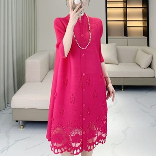 Miyake Xếp Ly Nặng Tay Nghề Thủ Công Rỗng Đính Hạt Đầm Nữ Phong Cách Mới Thiết Kế Thời Trang Cảm Thấy Tính Khí Cao Cấp Mỏng Hơn Nhìn Trượt Tuyết
