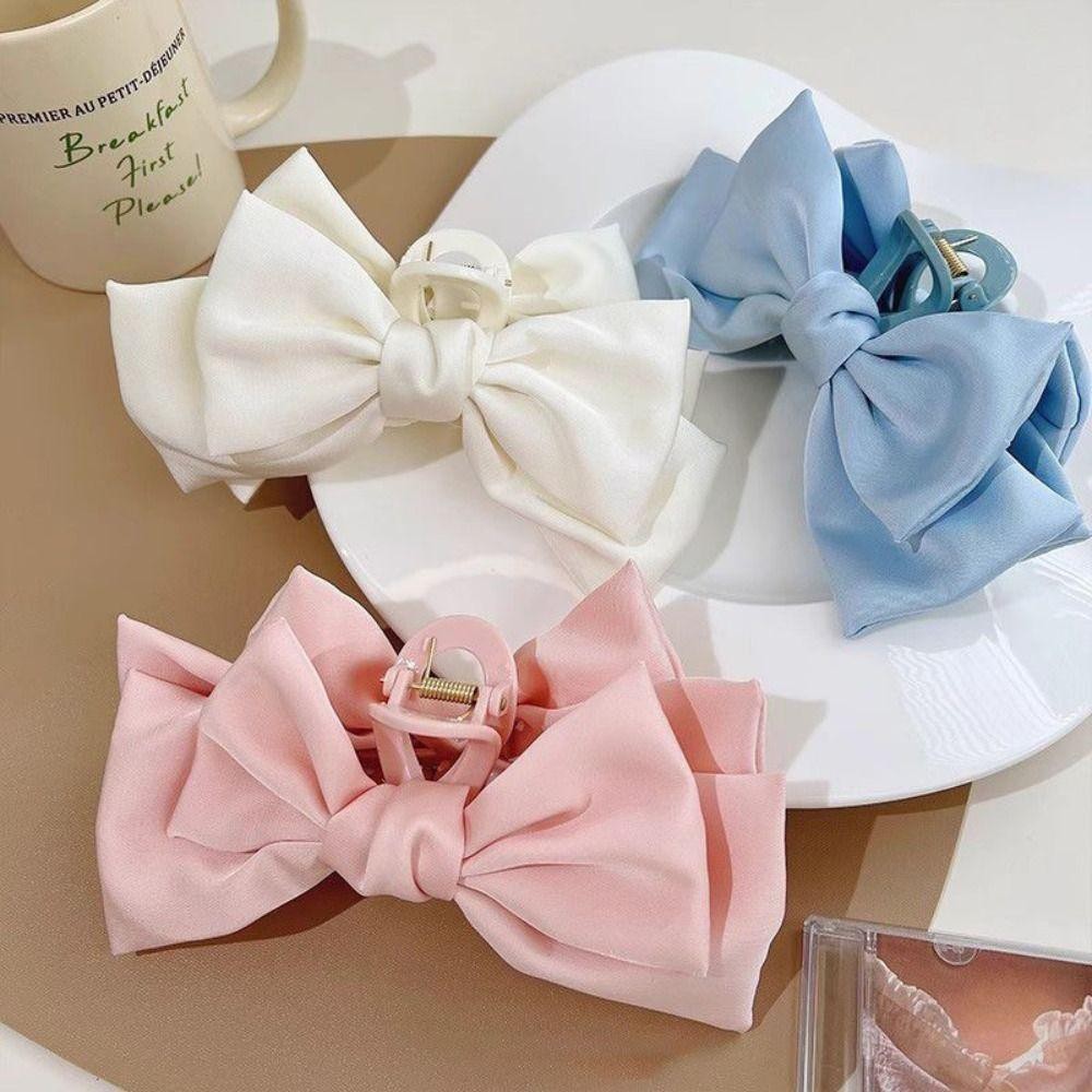 TRACEILLOIAN Bướm Satin Móng Vuốt Tóc, Màu Trơn Phiên Bản Hàn Quốc Nơ Kẹp Tóc, Thời Trang Vải Acrylic Phụ Kiện Tóc Nữ