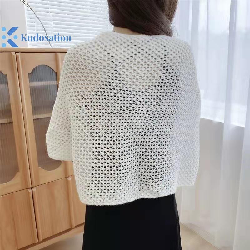 Kudosation Nữ Mùa Hè Màu Trơn Rỗng Ra Dài Tay Áo Cardigan Dệt Kim Rời Đẹp