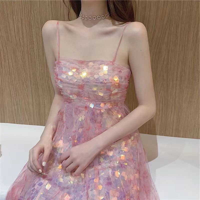 Đầm Kim Sa Lấp Lánh Đầm Disney Gạc Khâu Ánh Sáng Sang Trọng Đầm Công Chúa Sling Mùa Hè Cao Cấp Nữ Niche Người Lớn