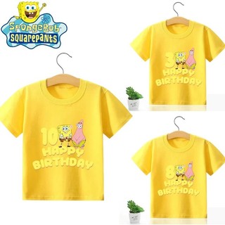 Spongebob SquarePants Hoạt Hình Màu Vàng Nguyên Chất Áo Thun Hoạt Hình Phổ Biến 1-10 Tuổi In Hình Đảng Tay Ngắn Cotton Top Quà Tặng Sinh Nhật