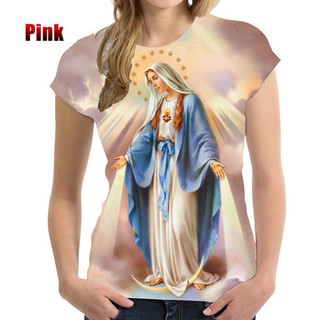 Áo thun nữ in hình 3D mùa hè dành cho nữ Áo thun nữ Christian Blessed Virgin Mary