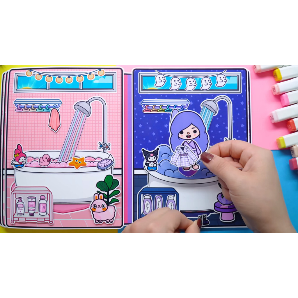 ĐỒ CHƠI NGÔI NHÀ BÚP BÊ GIẤY CẮT THỦ CÔNG DIY - Ngôi nhà của bé  Kuromi and Melody In Quiet Book