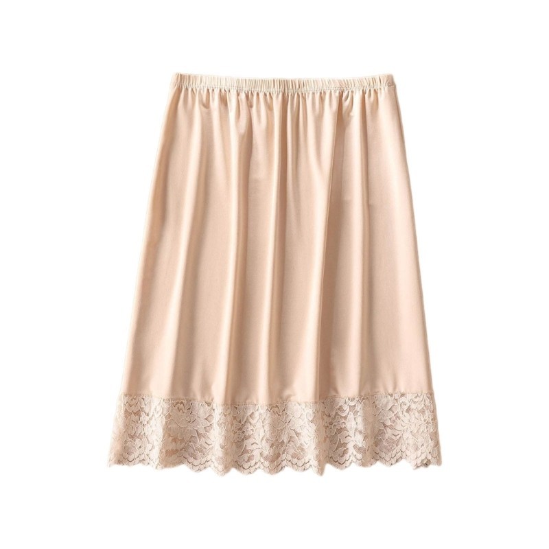 XGB Nữ Chiều Dài Đầu Gối Nửa Trượt Underskirt Co Giãn Eo Màu Ren Viền Petticoat Cơ Bản Nửa Váy Cho Dưới Dres