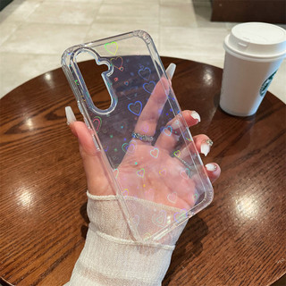 S26 Ốp Điện Thoại Acrylic Cho Samsung Galaxy A57 A56 A55 A54 A37 A36 A35 A34 S25 S24 S23 Ultra Plus Laser Love Gradient Thiết Kế Trong Suốt Vỏ Điện Thoại Túi Khí Bốn Góc