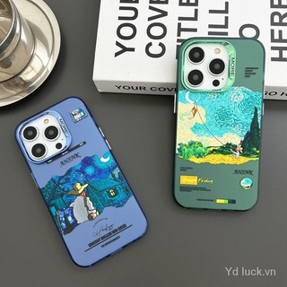 Hoạt Hình Hoạt Hình Xu Hướng Phố Van Gogh Tranh Sơn Dầu Bầu Trời Đầy Sao Cánh Đồng Lúa Mì Khung Kim Loại IMD Vỏ Điện Thoại Silicon Thích Hợp Cho IPhone 8plus 14 12Pro 14promax 15ProMaxXS XR XSMAX 12 13Pro 11 13 15 IFRO