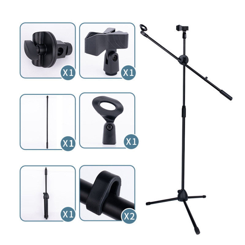 Chân quay điện thoại kèm kẹp điện thoại và mic- Giá đỡ đế đứng xoay 360 độ điều chỉnh độ cao