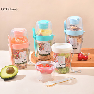 Gcdhome Cốc Salad Hai Lớp Di Động Bột Yến Mạch Ngũ Cốc Hạt Sữa Chua Salad Bộ Hộp Đựng Có Nĩa Trường Ăn Trưa Hộp Bảo Quản Thực Phẩm HOT