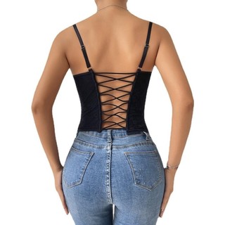 Tredding491 Áo thường ngày mùa hè, Corset xương cá gợi cảm co thắt ren, Corset mỏng màu trơn