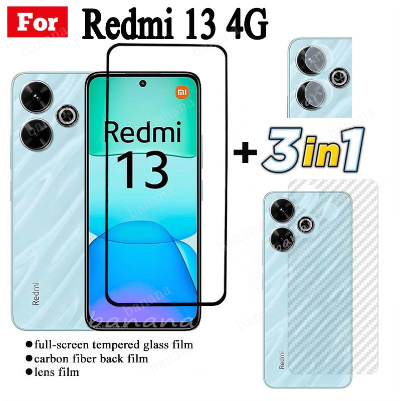 Phim kính cường lực 3 TRONG 1 Redmi 13 4G cho Redmi 12 12C 13C 10C 9C A3 Turbo 3 Kính bảo vệ màn hình toàn diện + Phim ống kính máy ảnh + Phim mặt sau