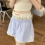 Quần Short Eo Co Giãn NICOLOO, Quần Short Sọc Xanh Gothic Hồng, Quần Legging Ren Nút Mùa Hè Dễ Thương Cho Nữ Cô Gái