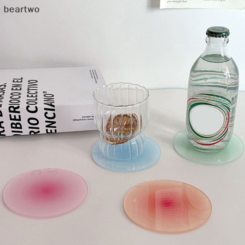 < Beartwo > 4 Màu Acrylic Đế Lót Ly Bàn Tròn Thảm Shoog Đạo Cụ Cách Nhiệt Placemat Đẹp