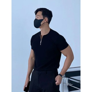 Áo Thun Waffle Cổ Henry Dây Kéo Tay Ngắn - Phong Cách Nam HI06