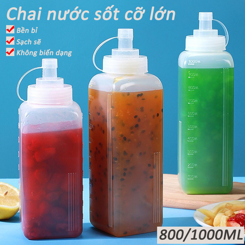 【800/1000ml】Chai Đựng Tương Ớt，Chai nước sốt ép đùn bằng nhựa cỡ nòng lớn，Chai nhựa đựng sốt/mứt có nắp