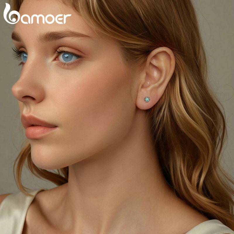 Bamoer 925 Sterling Sliver Bông Tai Thiết Kế Amazonite Trang Sức Quà Tặng Cho Nữ