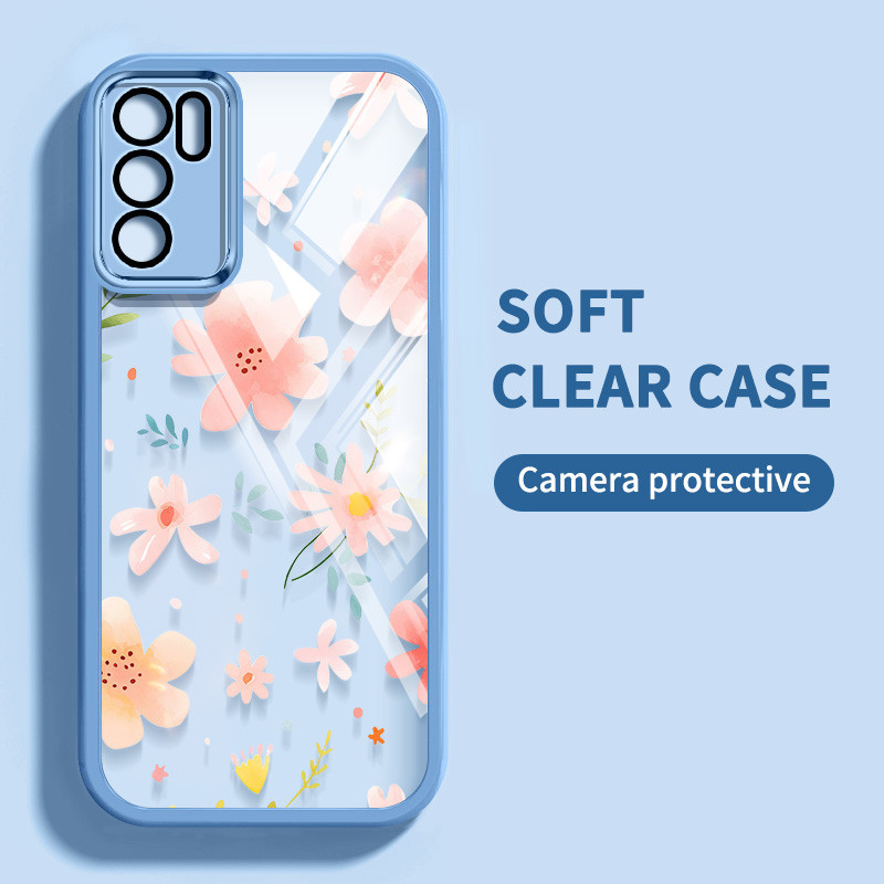 Ốp Điện Thoại Trong Suốt Màu Siêu Mỏng YBD Cho OPPO Reno 12 Pro Reno 12F Realme C65 4G A3 Pro (Ấn Độ) Họa Tiết Hoa Nhỏ Dễ Thương (Phim Ống Kính Tích Hợp)