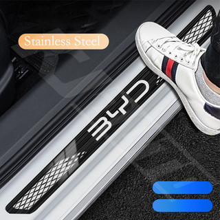 4 Chiếc BYD Xe Ô Tô Thép Không Gỉ Ngưỡng Dải Kim Loại Chào Mừng Bàn Đạp Trang Trí Tự Động Tạo Kiểu Miếng Dán Cho BYD Atto 3 Dolphin E6 Tang Seal Phụ Kiện