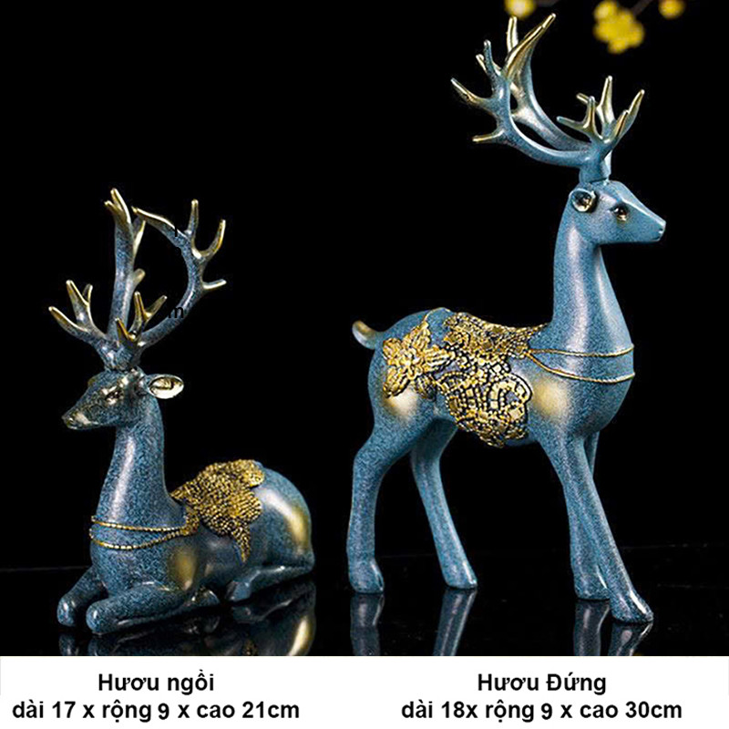 Cặp Tượng Hươu Decor Tài Lộc Cao 30cm - Tượng Hươu May Mắn Trang Trí Nhà Cửa