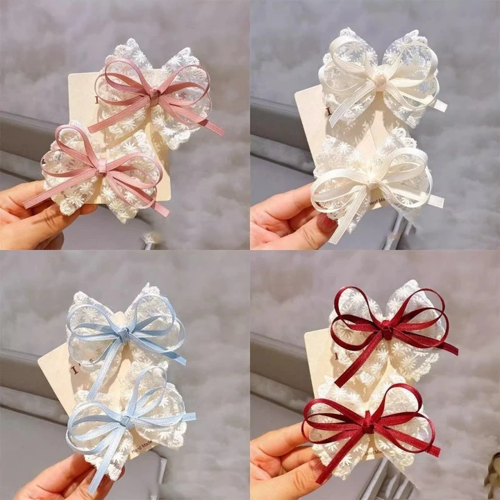 Dễ Thương Ren Nơ Kẹp Tóc Mỏ Vịt Kẹp Bên Nổ Phụ Kiện Tóc