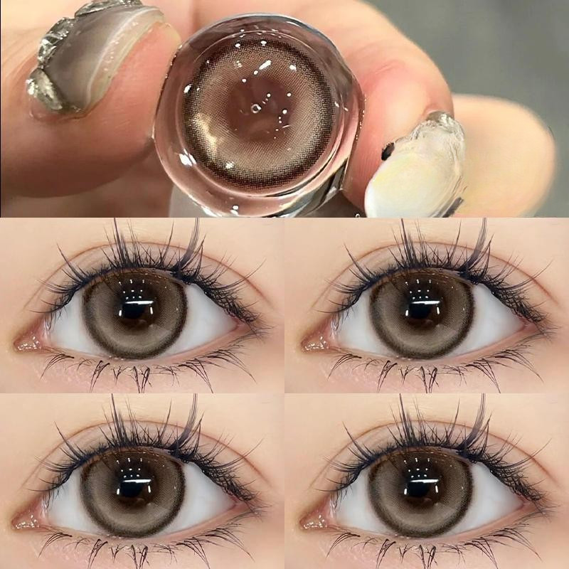 Set 2 Kính Áp Tròng Màu Đen contact lenses 0 ~ -8.00 black len 14.2mm lens cận lens nâu bean black 66