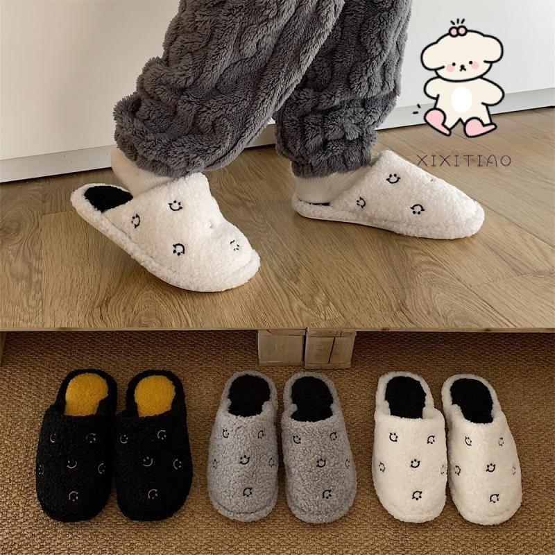 Dép Cotton Xixitiao Mặt Cười Đơn Giản Giữ Ấm Thời Trang Phong Cách Mới Trong Nhà Nhà