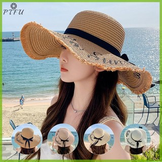 Ptfu Nữ Mùa Hè Đi Biển Mũ Rơm Hàn Quốc Bờ Biển Vành Che Nắng Ngày Lễ Thời Trang Lớn Thoáng Mát Nơ Mũ Mới